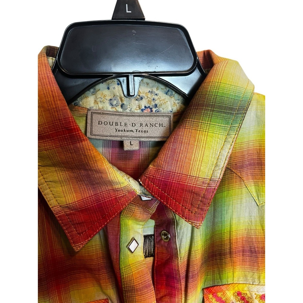 Double D Ranch Western Button-up Shirt Size Large Multicolor Plaid Embroidered - Picture 4 of 8